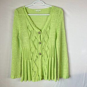 Light Green Boutique Knit Cardigan Feminine & Elevated Unique Elegant Textured M
